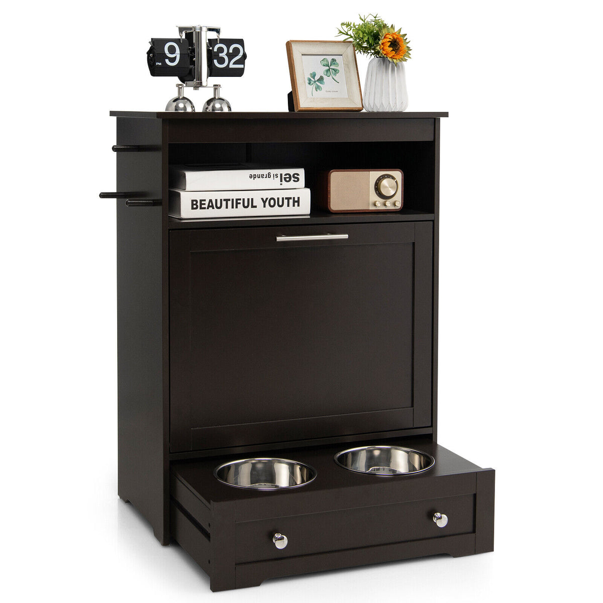 Pet Feeder Station with Stainless Steel Bowls - Coffee Variation
