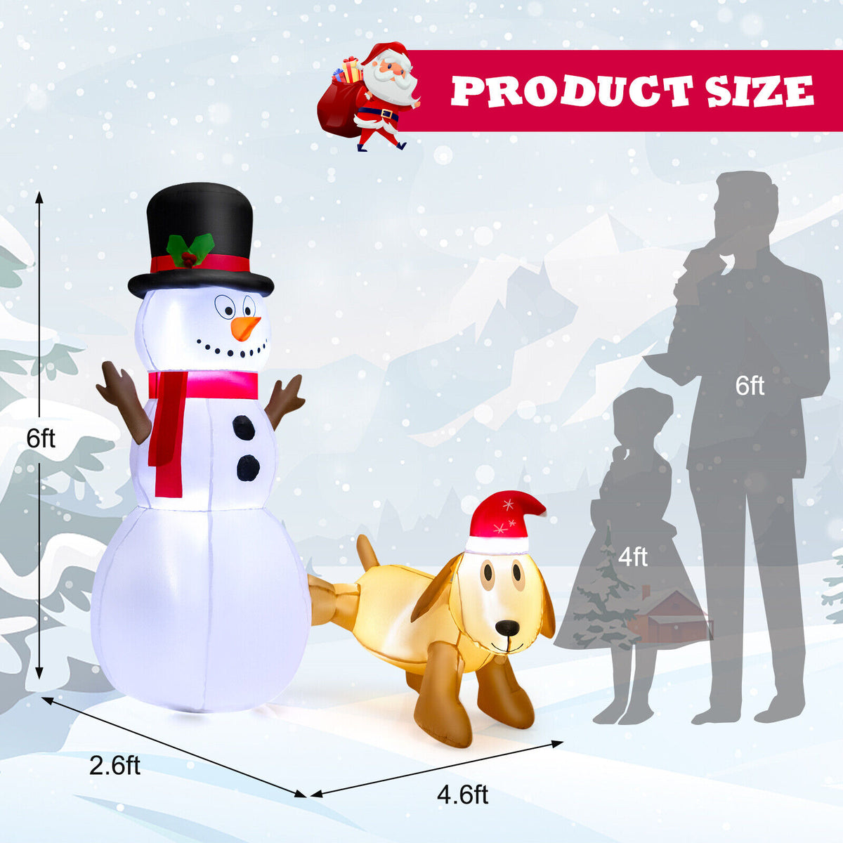 6 Ft Inflatable Snowman and Dog Christmas Decoration with LED Lights
