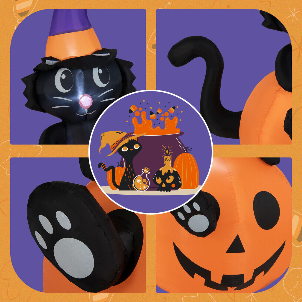 Inflatable Halloween Pumpkin with Black Cat - 5 Feet Self-Inflating Decor, Indoor & Outdoor