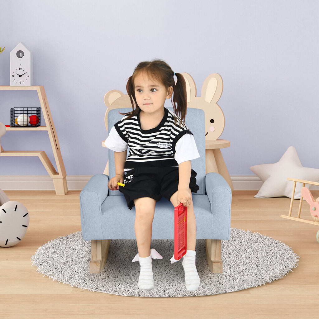 Kids Rocking Chair with Solid Eucalyptus Wood Legs - Blue Variation