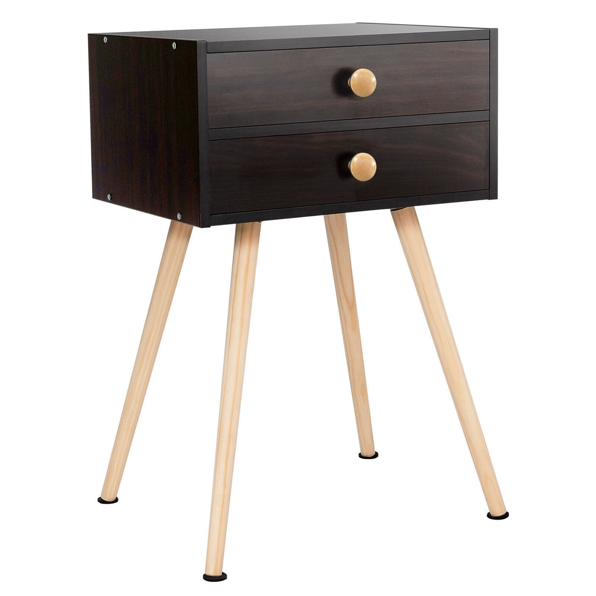Mid Century Modern Nightstand with Open Shelves - Black