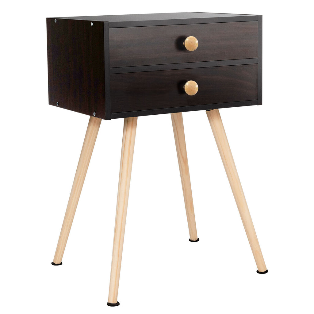 Midcentury Modern Nightstand with 2 Drawers - Brown