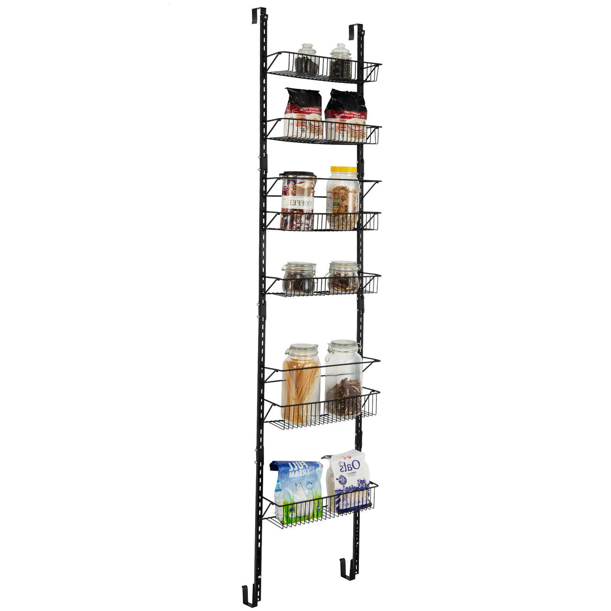 Over the Door Pantry Organizer Rack with Adjustable Hooks and 6 Baskets - Kitchen & Storage