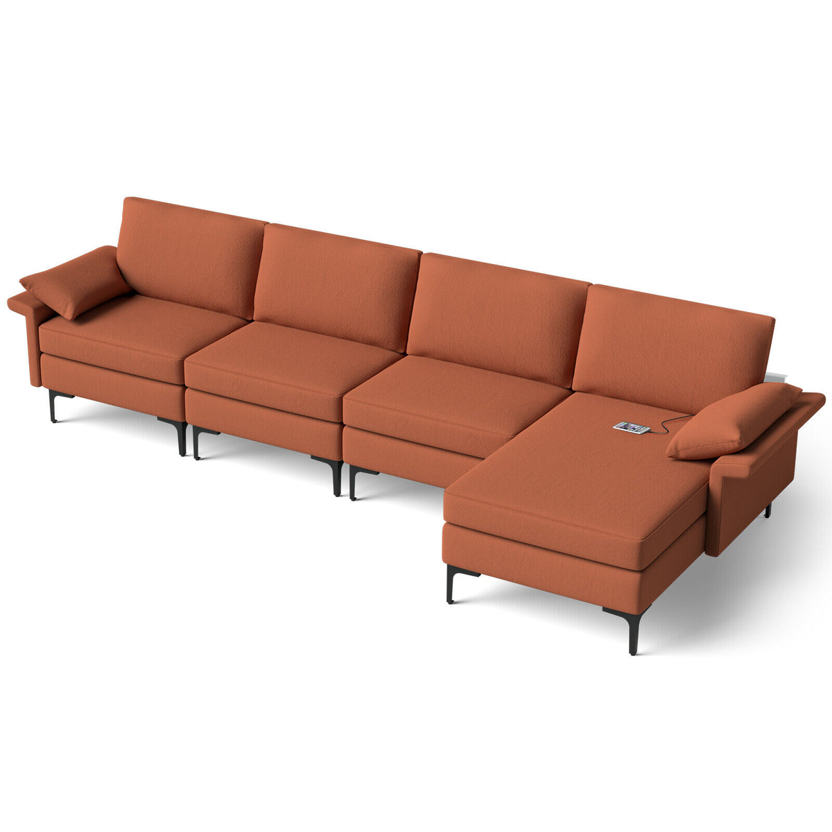 4-Seat L-Shaped Sectional Sofa with Reversible Chaise, Rust Red