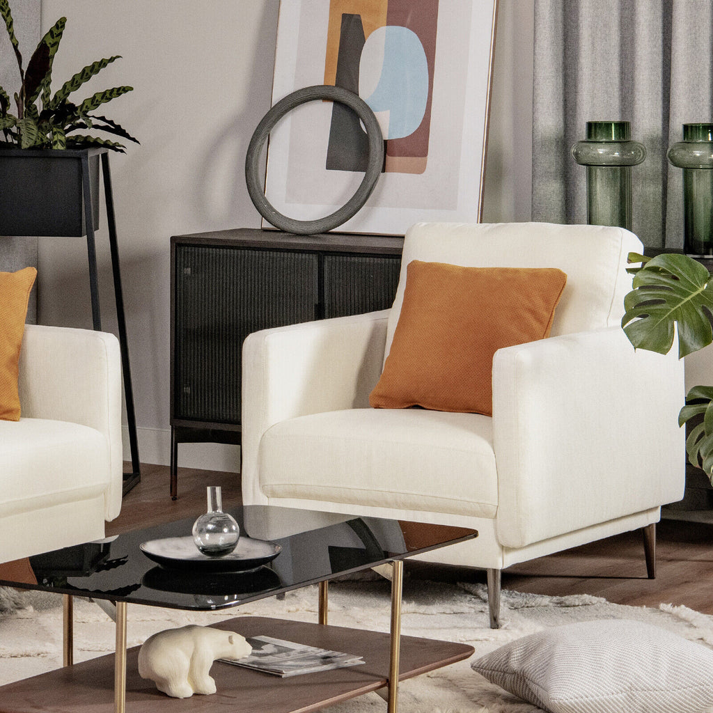 Modern Upholstered Accent Chair with Removable Cushion - White