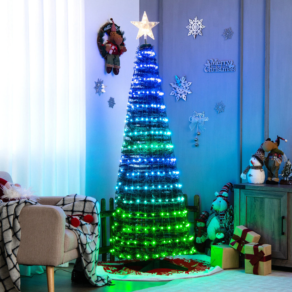 6.2 Feet Pop-up Lighted Christmas Tree with 282 RGB LED Lights - Green