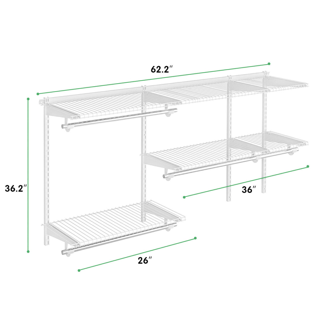 Closet Organizer System 3-5 Feet Wall-Mounted with Hang Rod, White