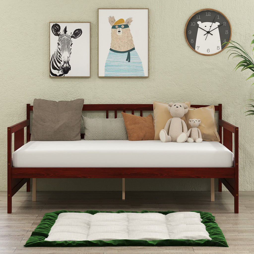 Wooden Full Size Daybed Frame with Guardrails - Brown