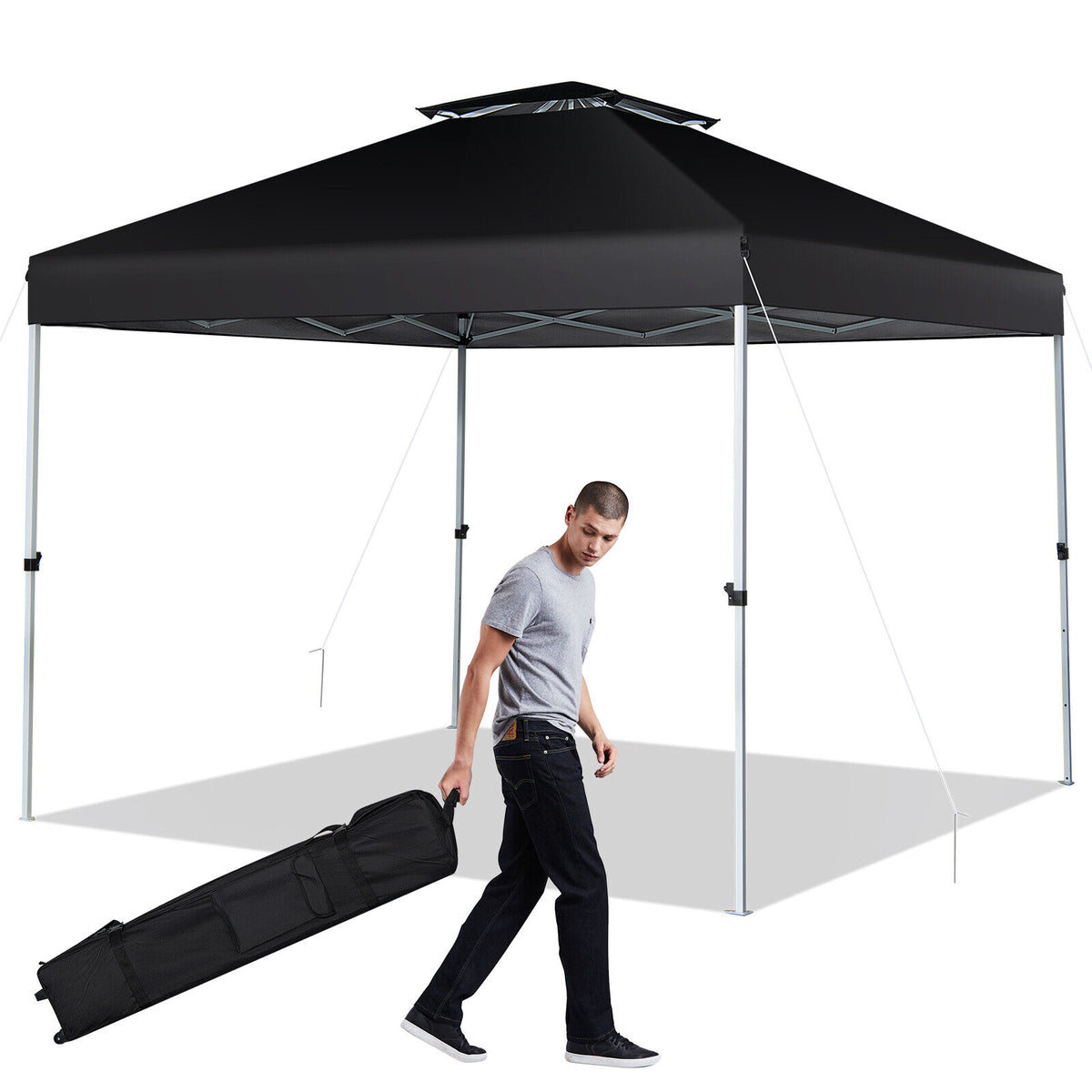2-Tier 10 x Feet Pop-up Canopy Tent with Wheeled Carry Bag