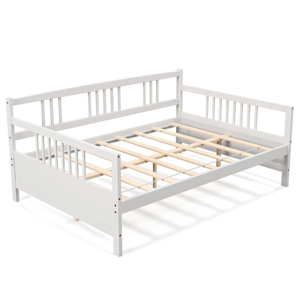 Wooden Full Size Daybed Frame with Guardrails - Brown