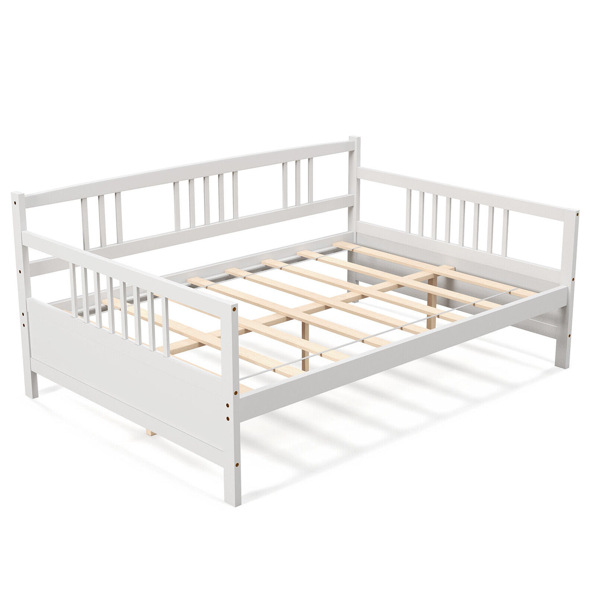 Wooden Full Size Daybed Frame with Guardrails - Brown