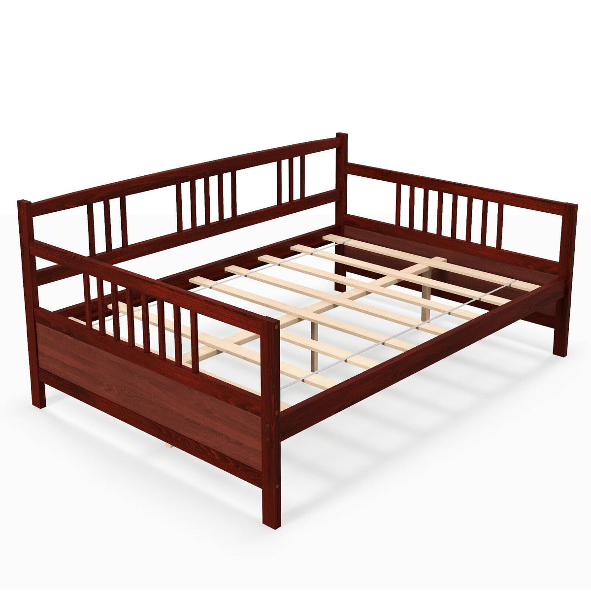 Wooden Full Size Daybed Frame with Guardrails - Brown