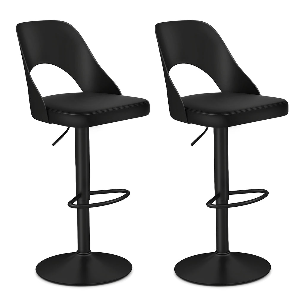 Bar Stools Set of 2 with PU Leather Seat & Footrest - White