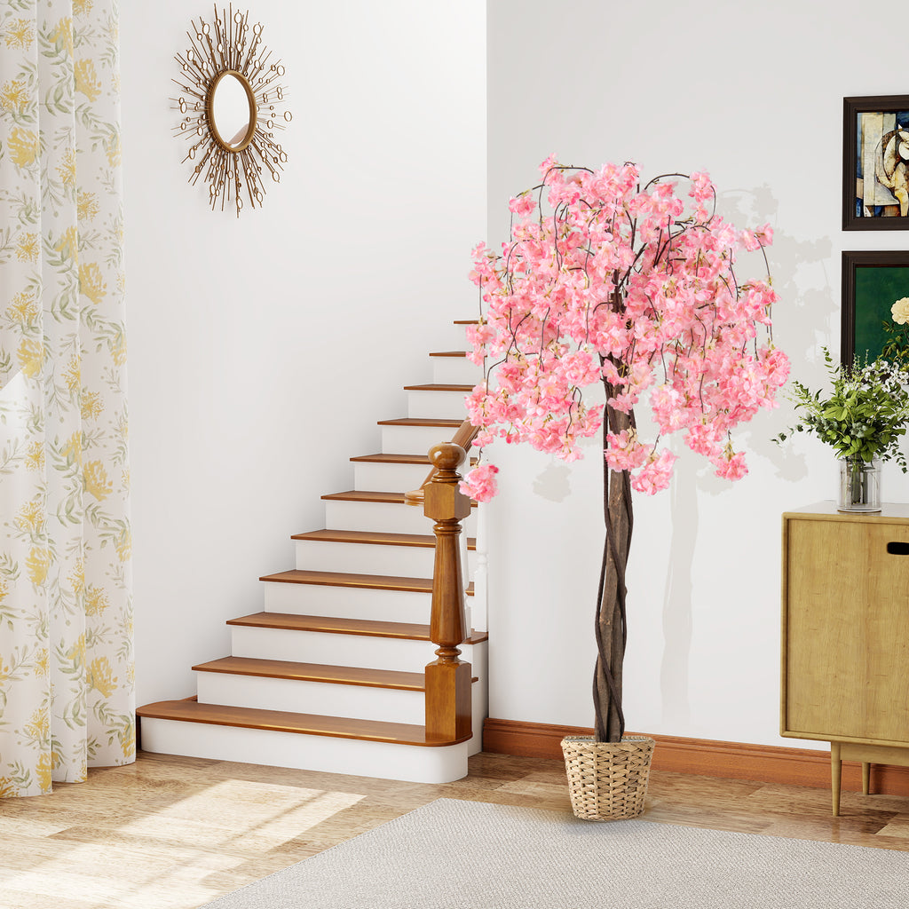 Artificial Cherry Blossom Tree 5.5 Ft Tall Pink & White Flowers 2 Pack - Natural Decor