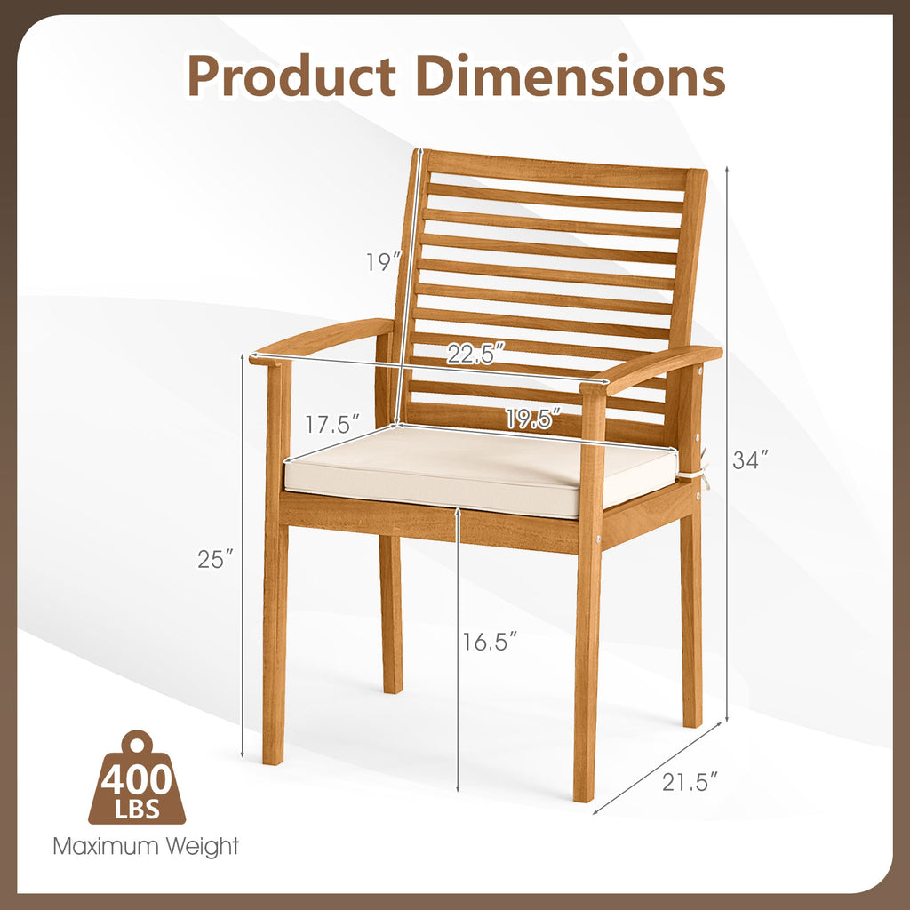 Outdoor Dining Chairs Set of 2 with Padded Cushion - Beige