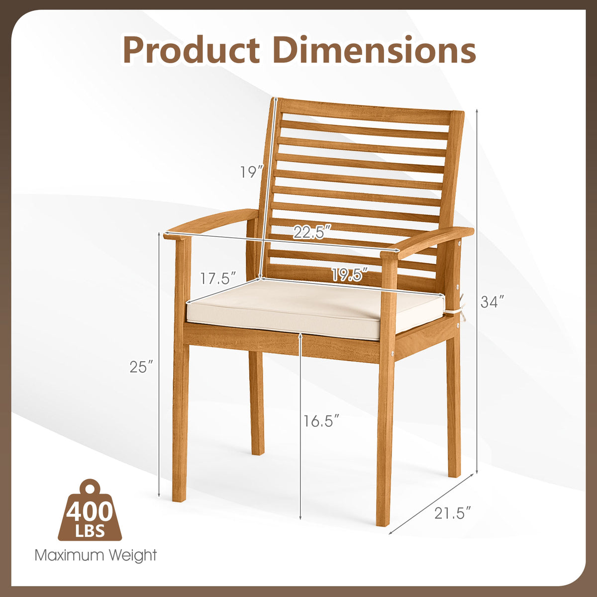 Outdoor Dining Chairs Set of 2 with Padded Cushion - Beige