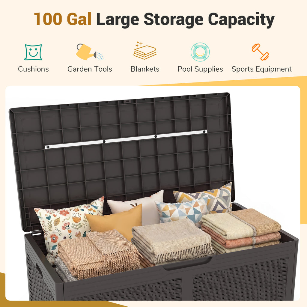 100 Gallon Outdoor Storage Bench Waterproof Deck Box - Brown