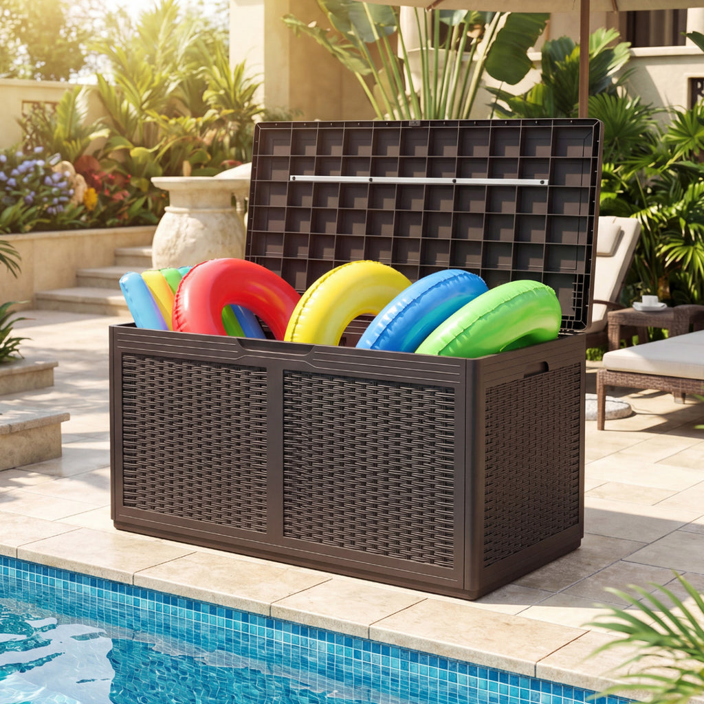 100 Gallon Outdoor Storage Bench Waterproof Deck Box - Brown