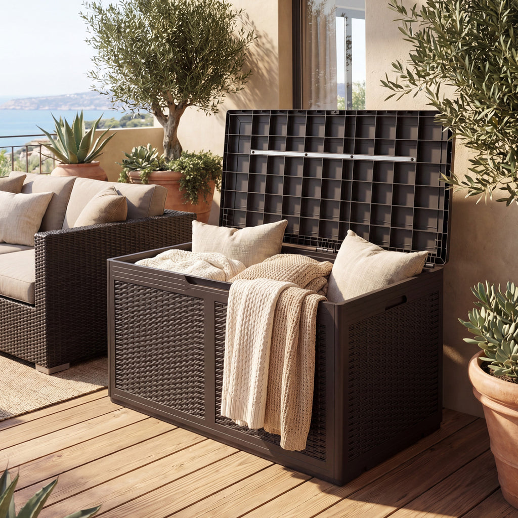 100 Gallon Outdoor Storage Bench Waterproof Deck Box - Brown