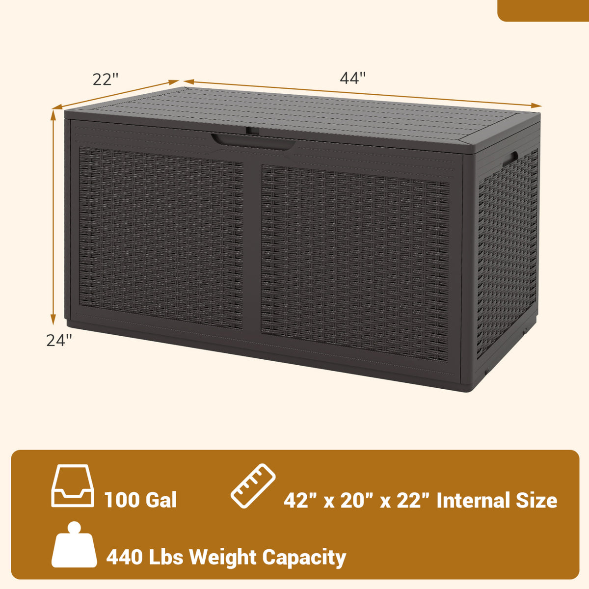 100 Gallon Outdoor Storage Bench Waterproof Deck Box - Brown