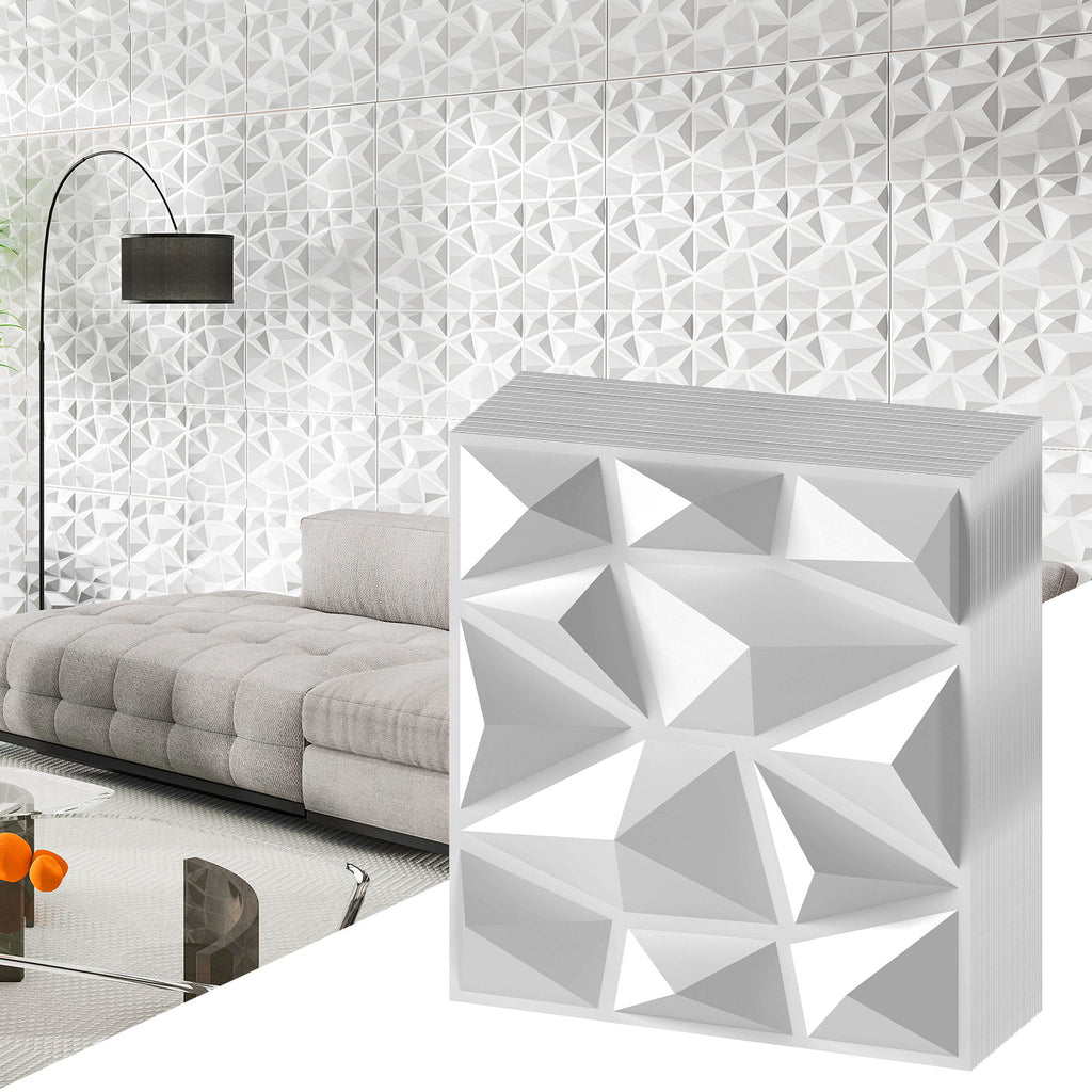 White 3D Wall Panels 12x12 Inch PVC Interior Wall Decor - 100 Pack with Diamond Accent - Variation of THIS listing