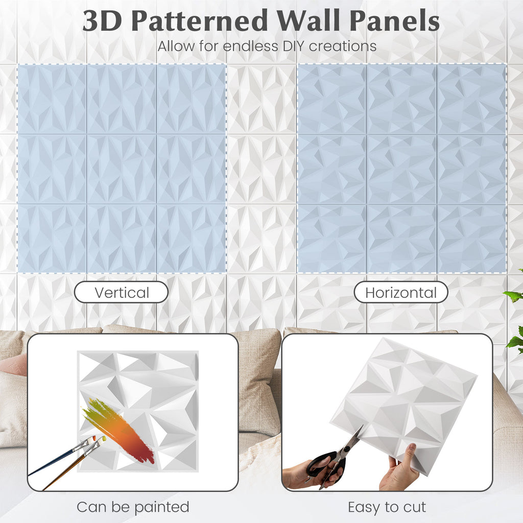 White 3D Wall Panels 12x12 Inch PVC Interior Wall Decor - 100 Pack with Diamond Accent - Variation of THIS listing