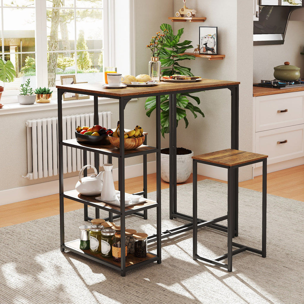 3-Piece Bar Table Set with 2 Stools, Rustic Brown