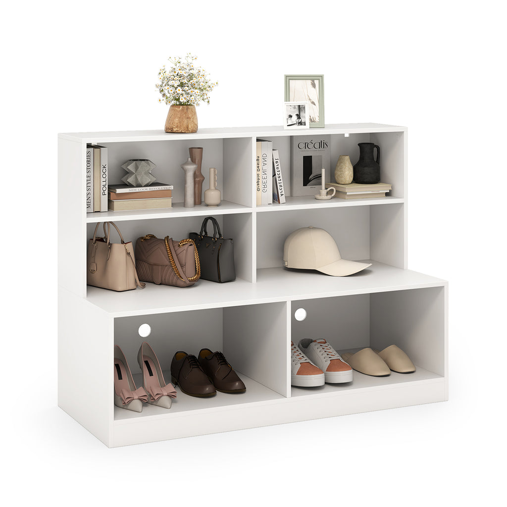 5-Tier Shoe Rack with Wall-Mounted Coat Hanger - Brown