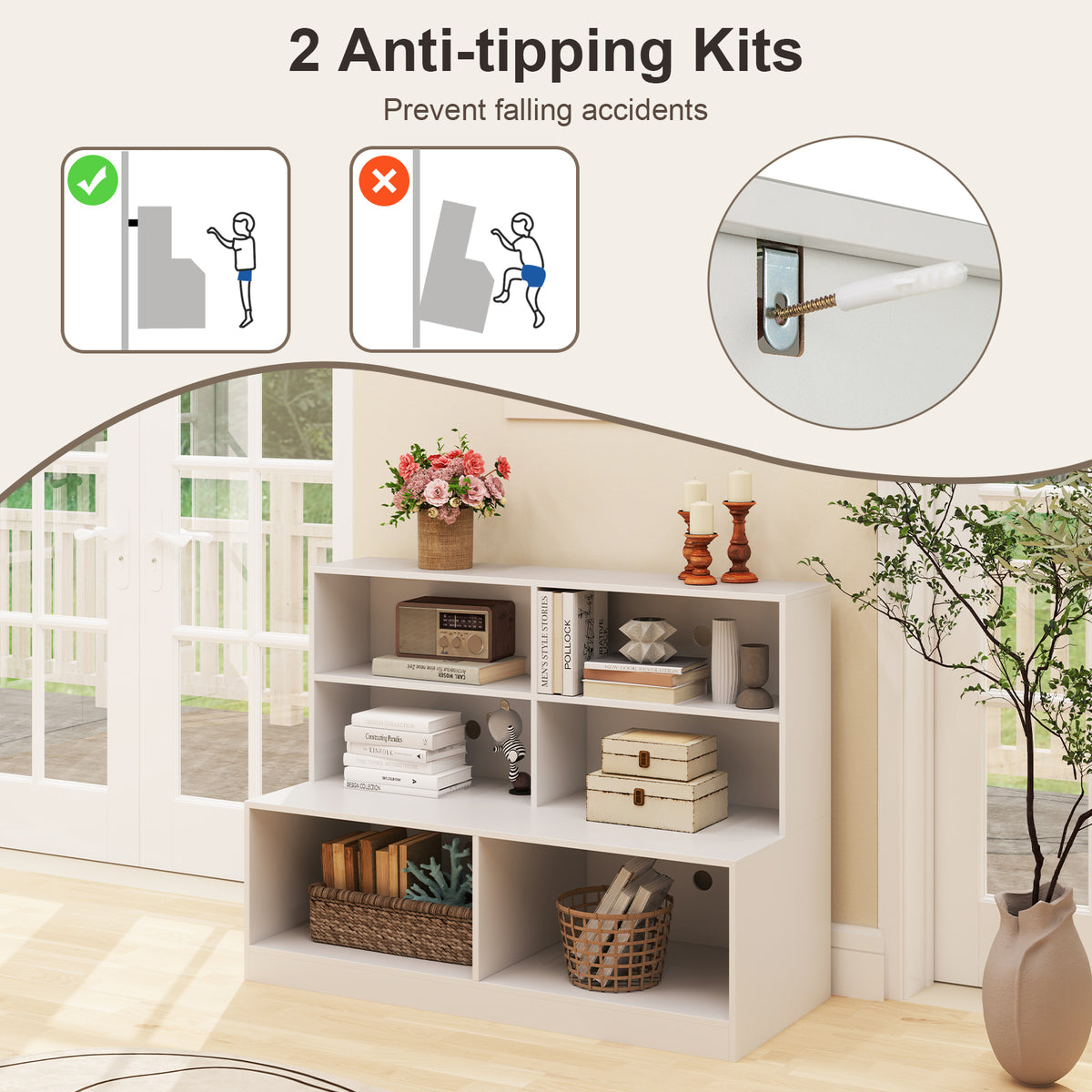Entryway Shoe Cabinet with Bench Seat & Anti-Tipping Kits - White
