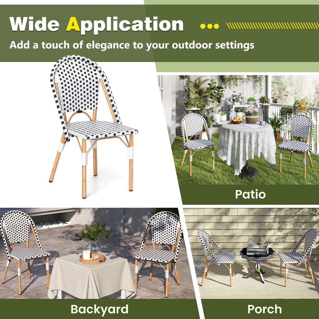 3 Piece French Bistro Table Chair Set with Outdoor Wicker Round and 2