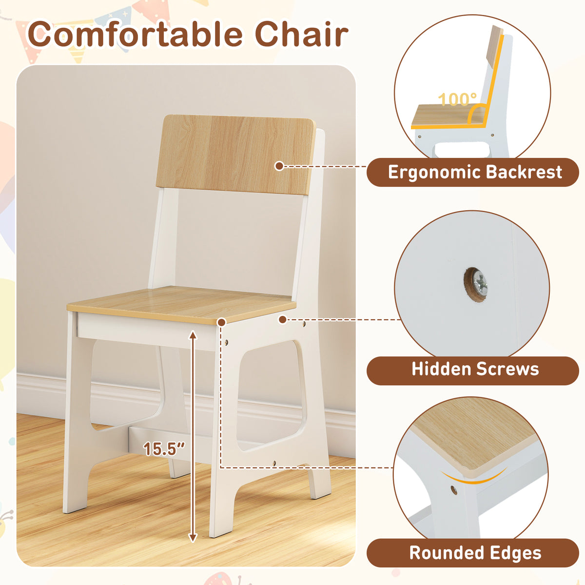 Activity Kids Table and Chair Set - Natural Kids Study Desk & Chair with Shelves & Bulletin Board