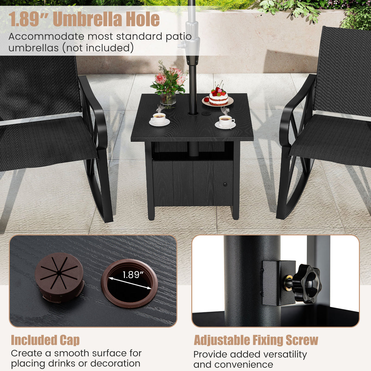 Outdoor Side Table with 1.89" Umbrella Hole Patio Base Stand
