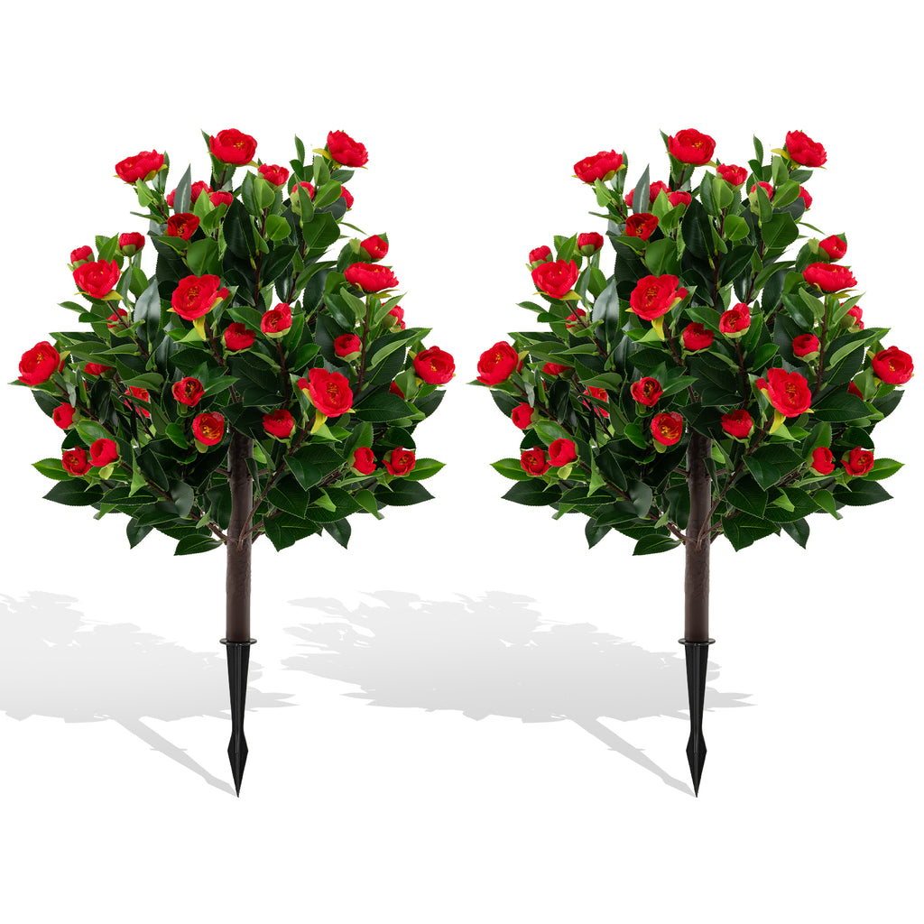 Artificial Camellia Tree Set - 31 Inches Green Faux Flower Trees - 2 Pack