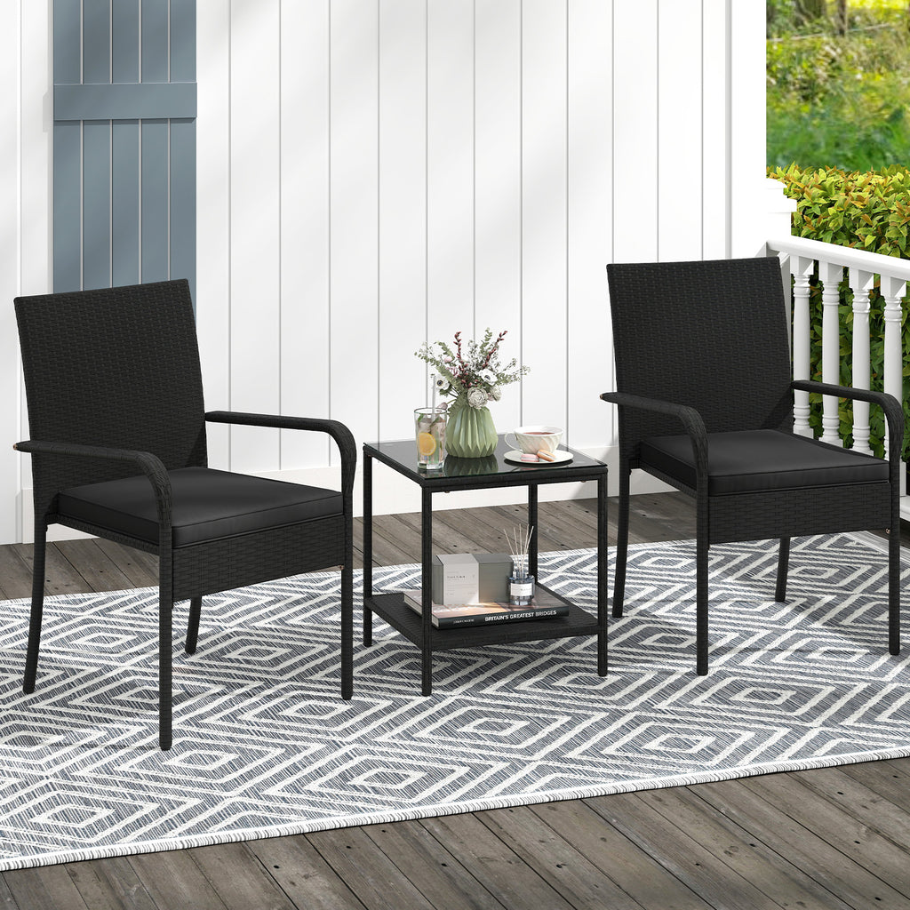 3 Piece Patio Furniture Set with Seat Cushions and Tempered Glass