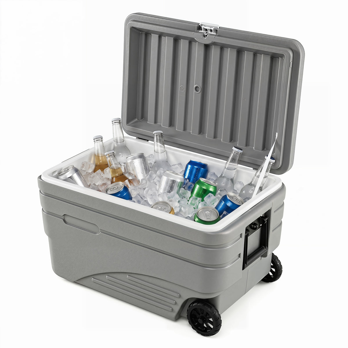 103 Quart Outdoor Portable Wheeled Ice Cooler with Foldable Pull and