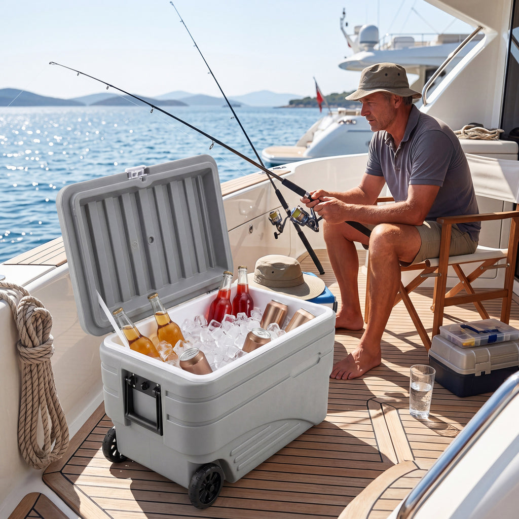 103 Quart Outdoor Portable Wheeled Ice Cooler with Foldable Pull and