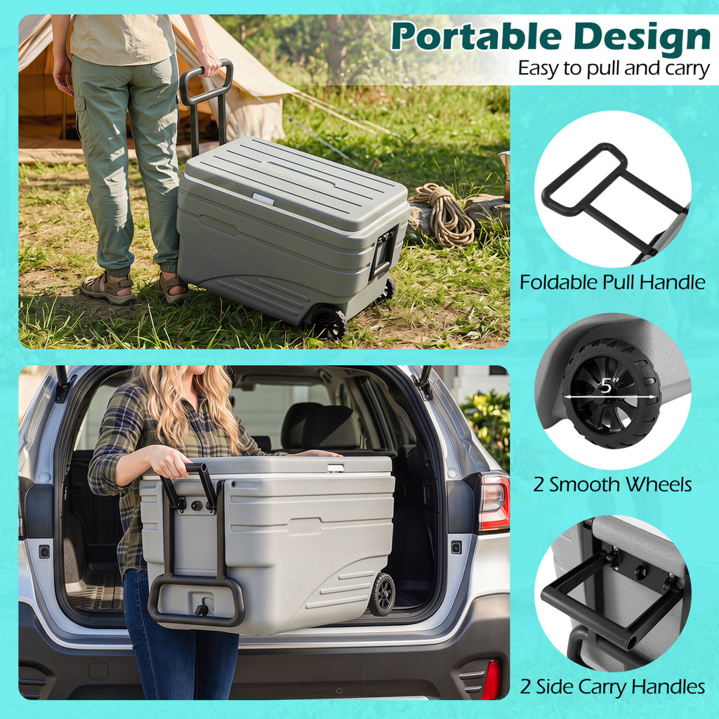103 Quart Outdoor Portable Wheeled Ice Cooler with Foldable Pull and