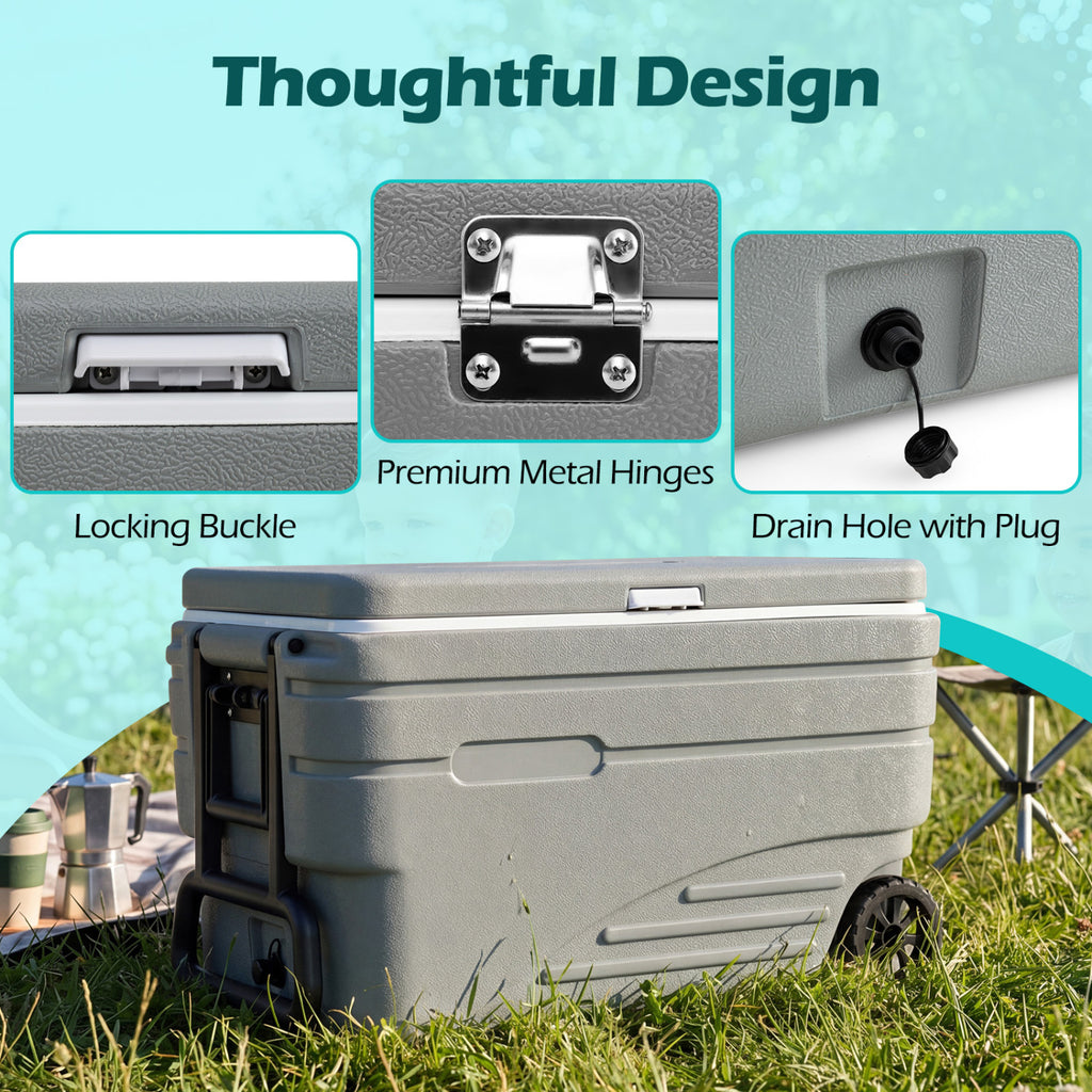 103 Quart Outdoor Portable Wheeled Ice Cooler with Foldable Pull and