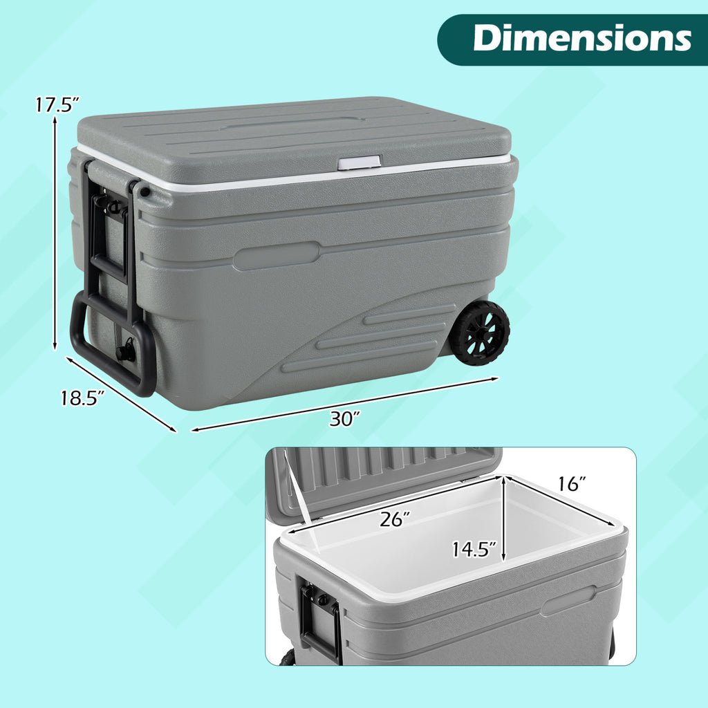 103 Quart Outdoor Portable Wheeled Ice Cooler with Foldable Pull and