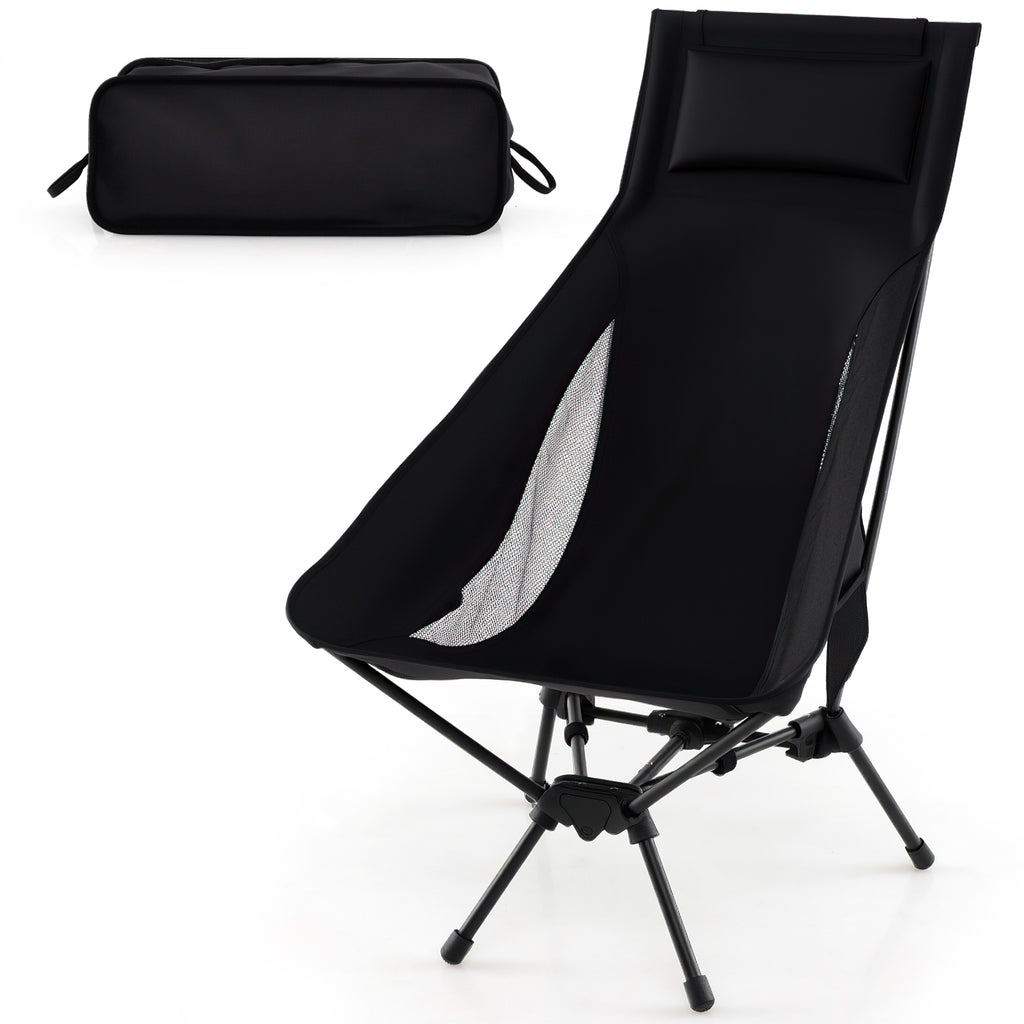 High Back Portable Camping Chair with Compact Carry Bag and Pillow