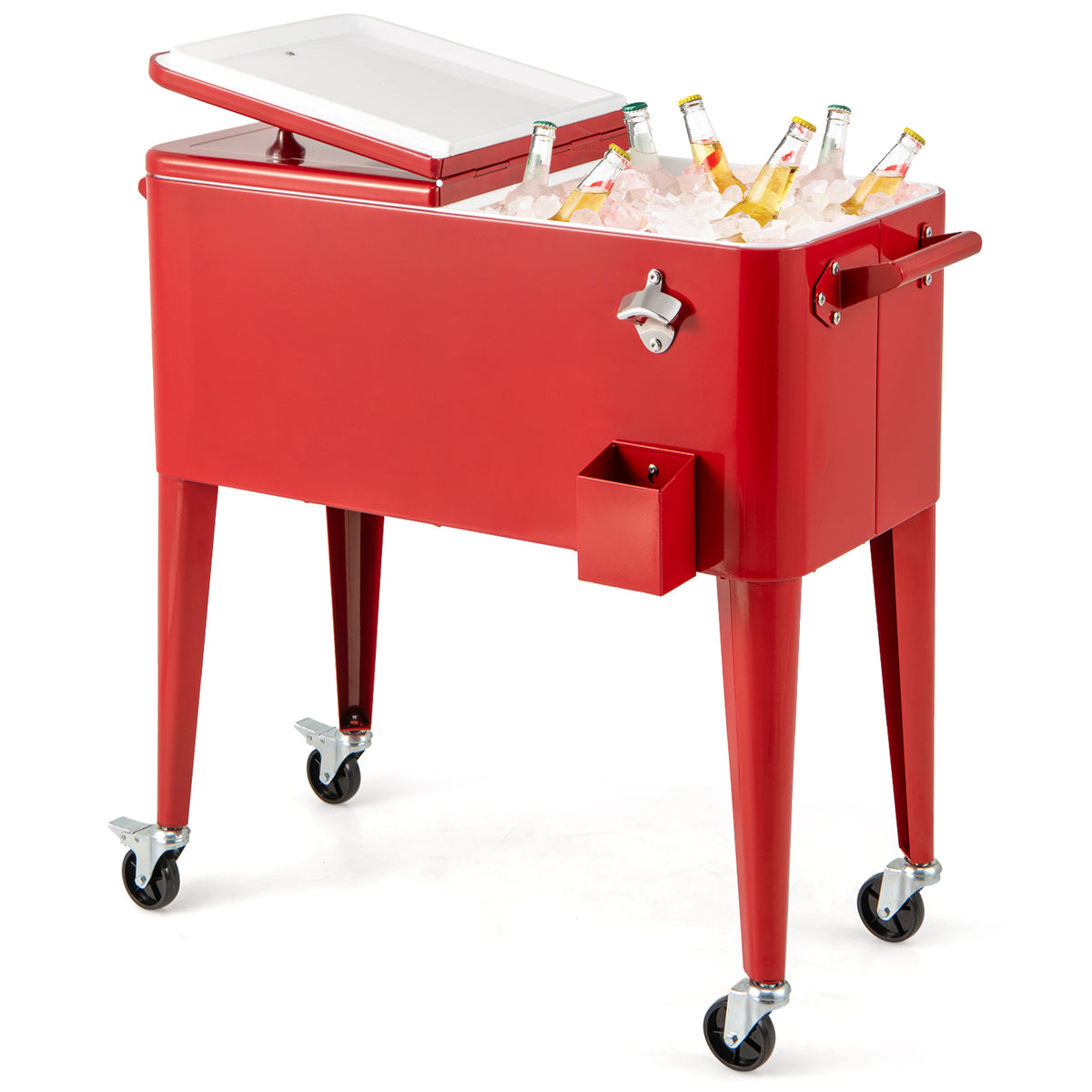 80-Quart Portable Cooler Cart with Wheels, Red