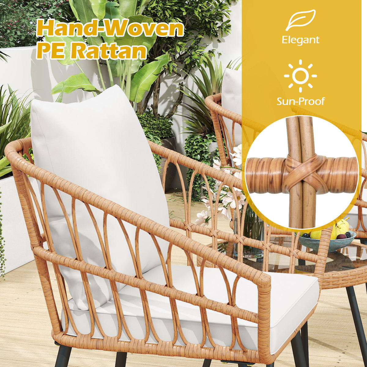 3 Piece Patio Bistro Set - Beige