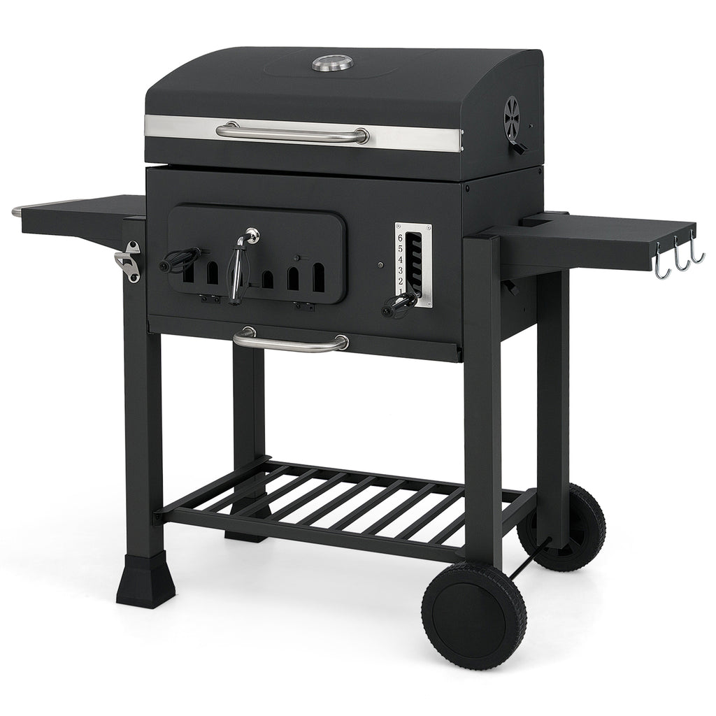 24-Inch Barrel Charcoal Grill with 2 Folding Side Tables and 544