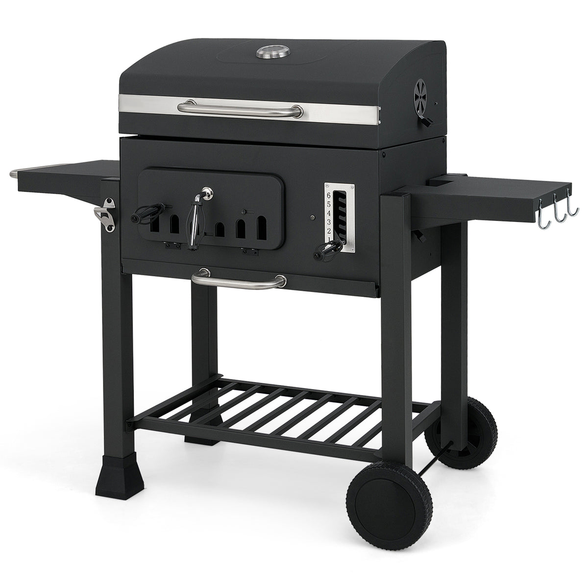 24-Inch Barrel Charcoal Grill with 2 Folding Side Tables and 544