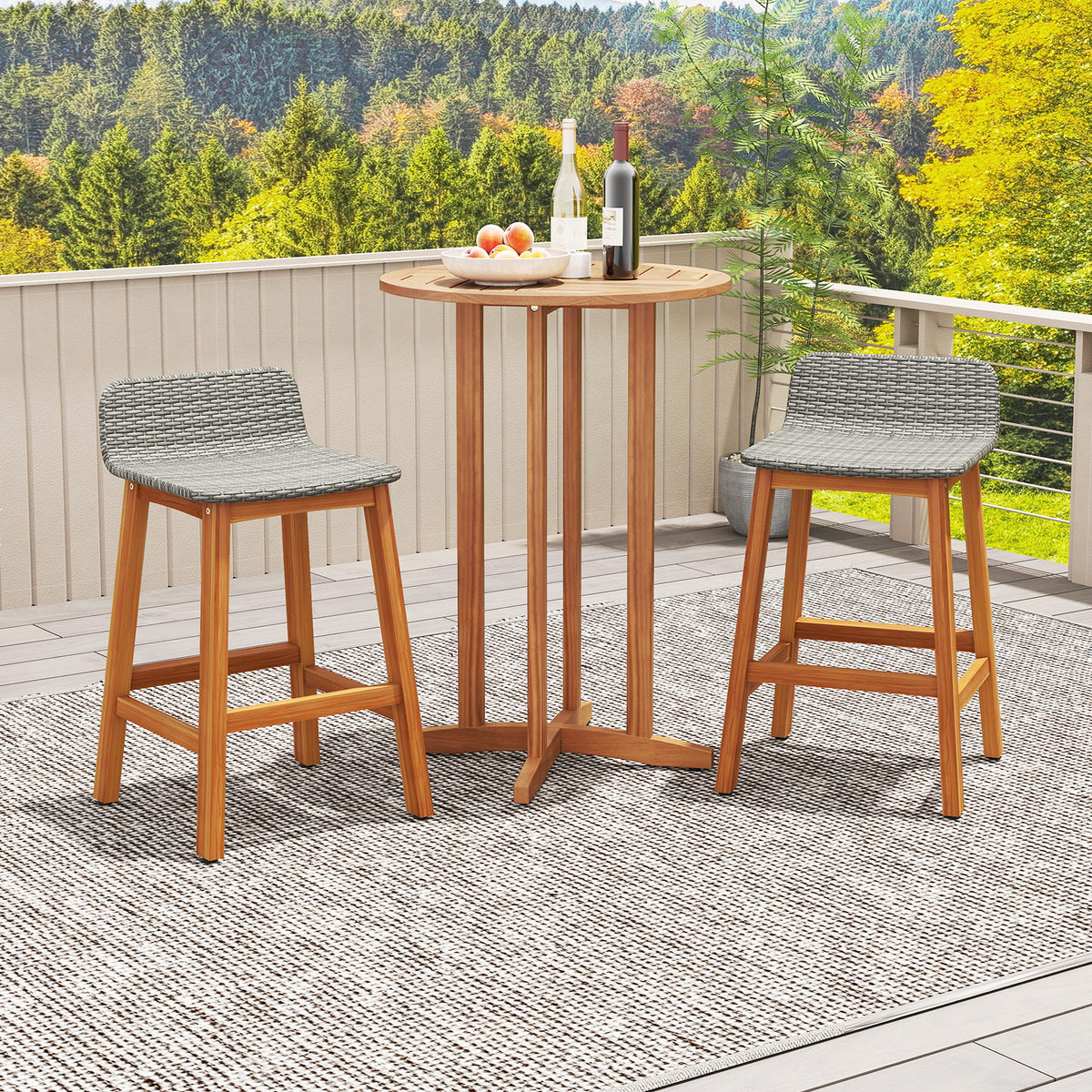 Acacia Wood Bar Stools Set of 2 with Backrests & Footrests – Gray