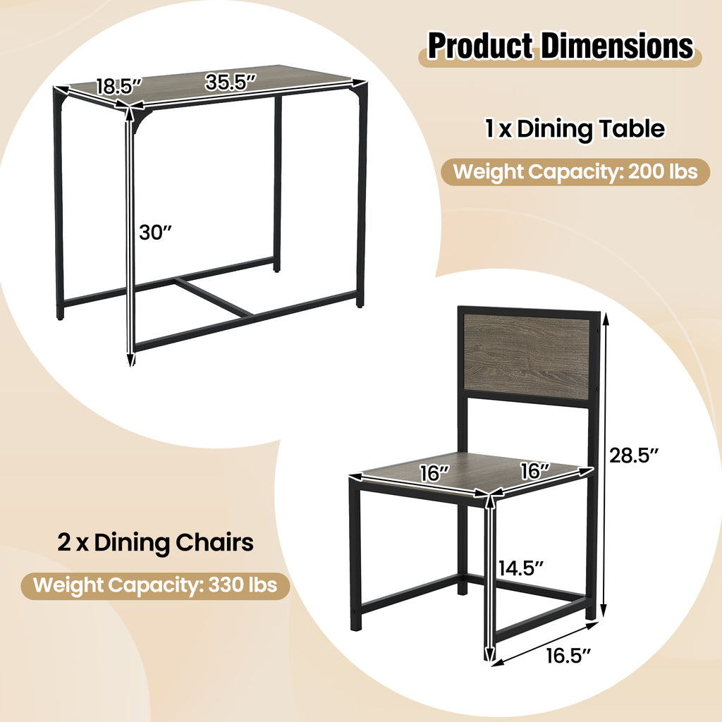 3-Piece Dining Set with Metal Frame for Small Spaces - Oak