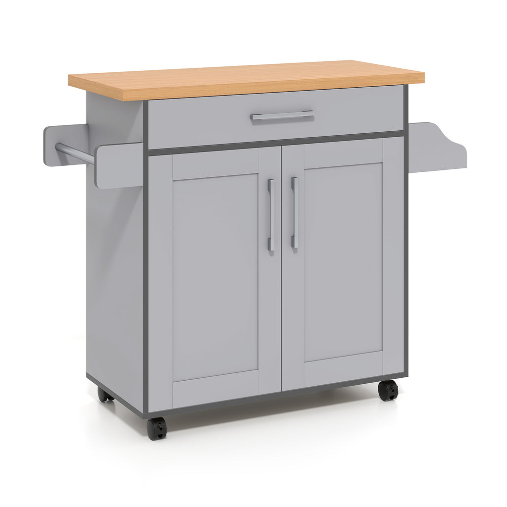 Rolling Kitchen Island Cart with Towel Rack - Gray