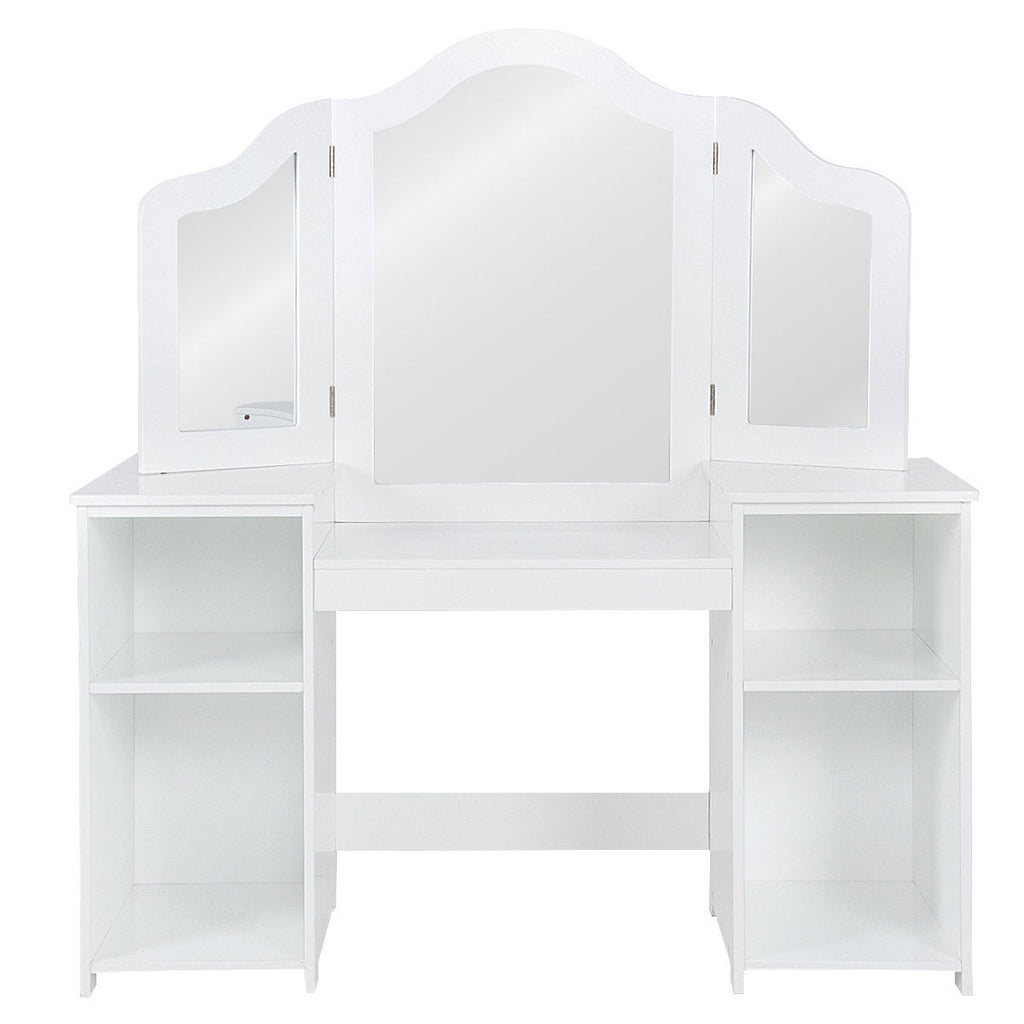 Kids Vanity Dressing Table with Tri-Fold Mirror & Storage - White, Detachable Design