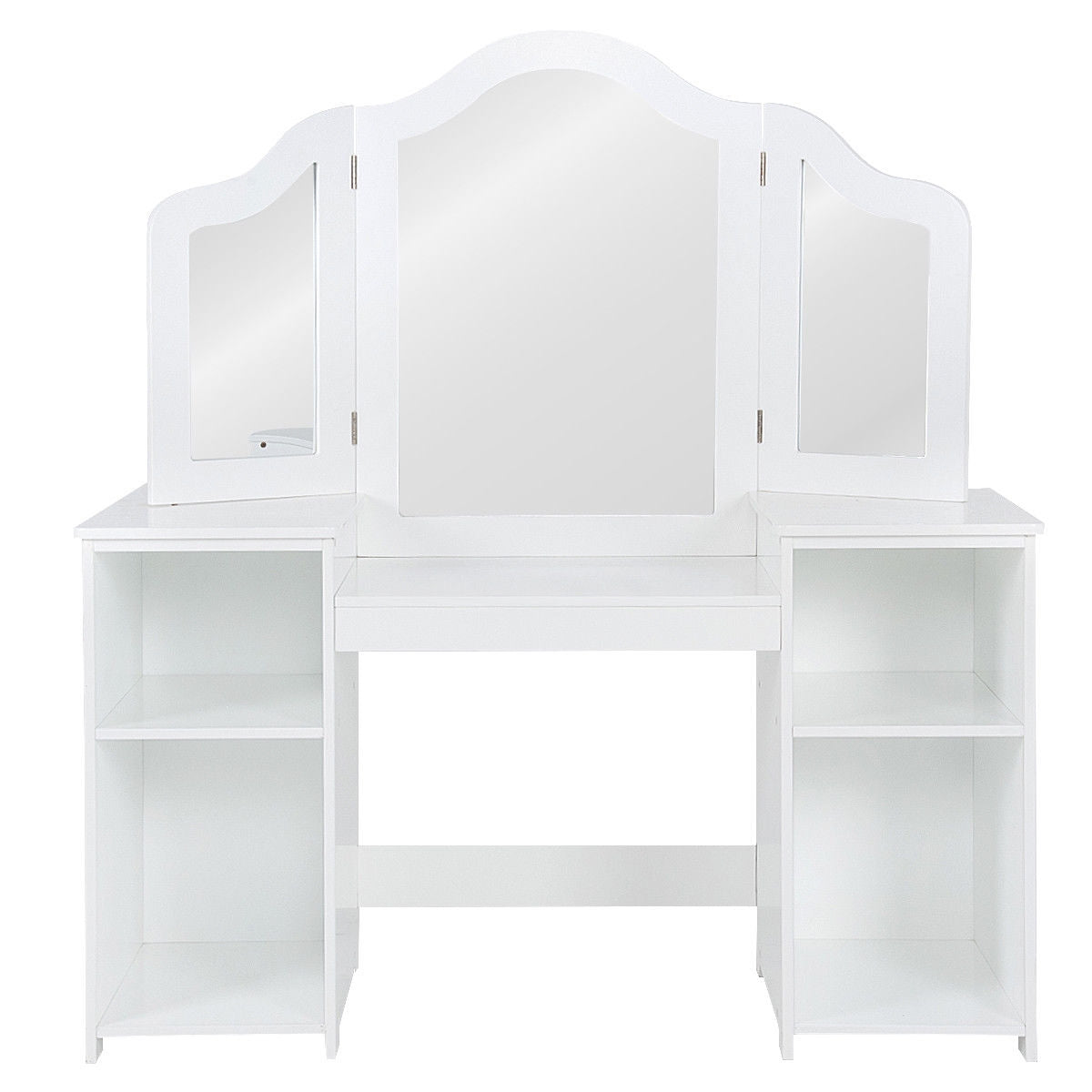 Kids Vanity Dressing Table with Tri-Fold Mirror & Storage - White, Detachable Design