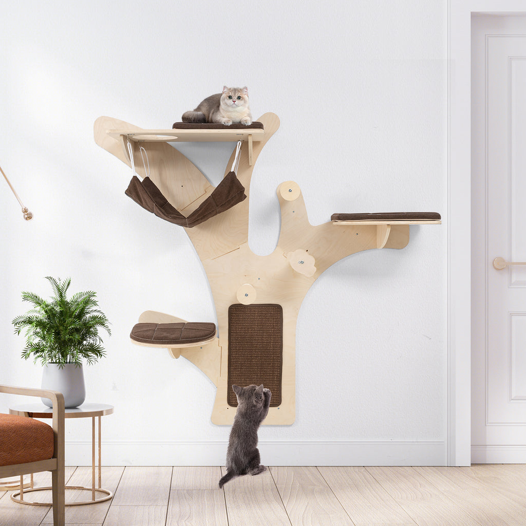 Wall-Mounted Cat Shelf with Perch - Brown Cat Wall Furniture